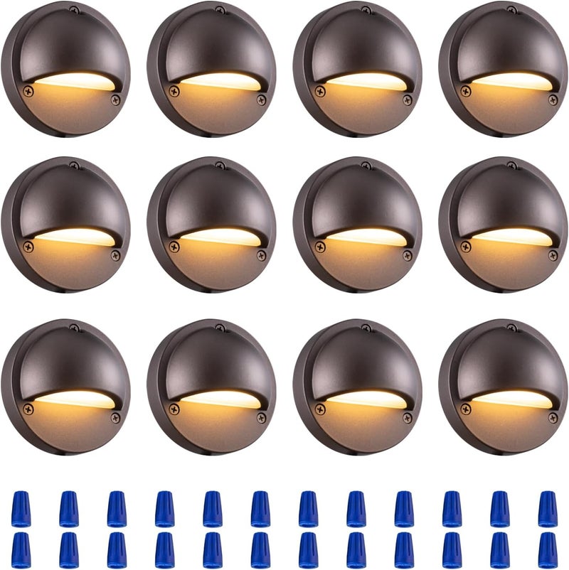 BTNHPLite LED Low Voltage Deck Lights 3.74 Inch Landscape Lighting Fence Lights 2700K 180LM 12-24V AC/DC Aluminum Oil Rubbed Bronze Outdoor Step Light 2.5W IP65 with Wire Nuts 4FT Corded, 12 Pack - Image 1